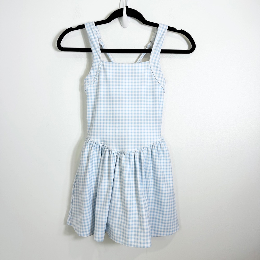 Abercrombie Kids YPB Active Dress Girls 9/10 Blue Gingham 4-Way Stretch